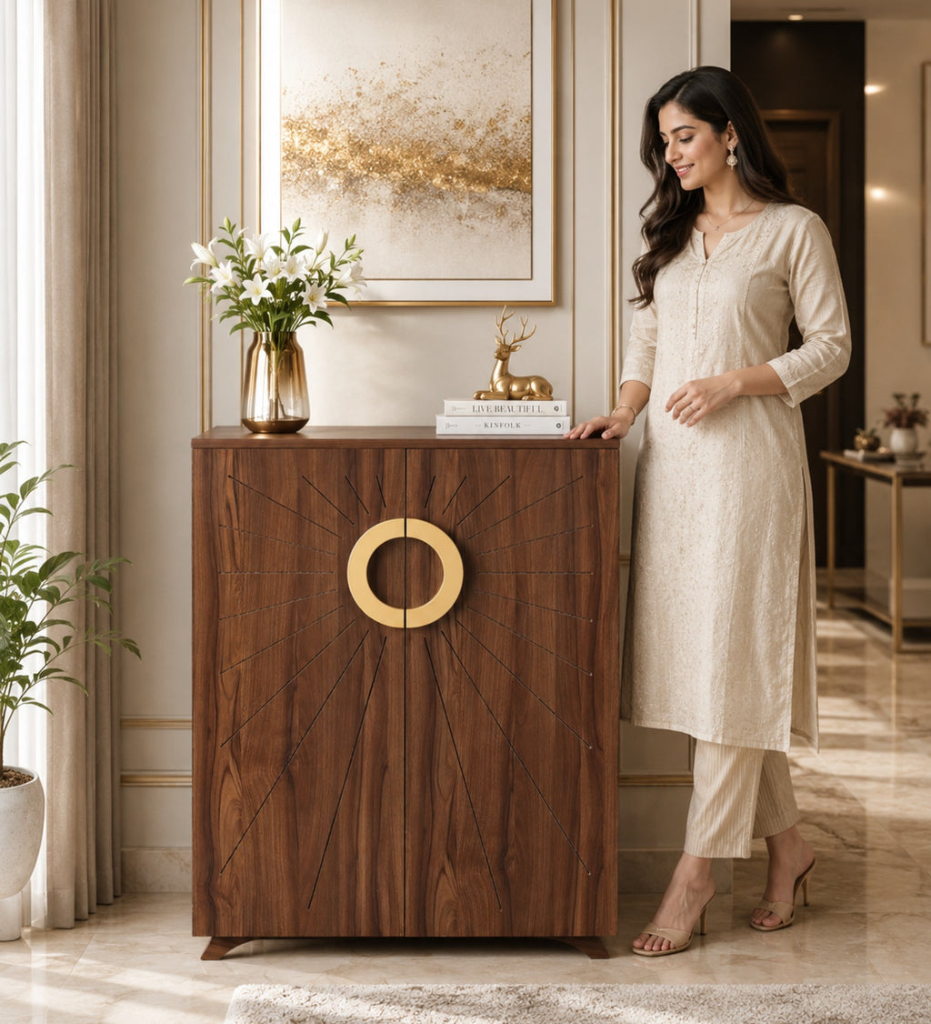 Aurora 20-Pairs Tilt-Out Shoe Cabinet | Walnut Finish