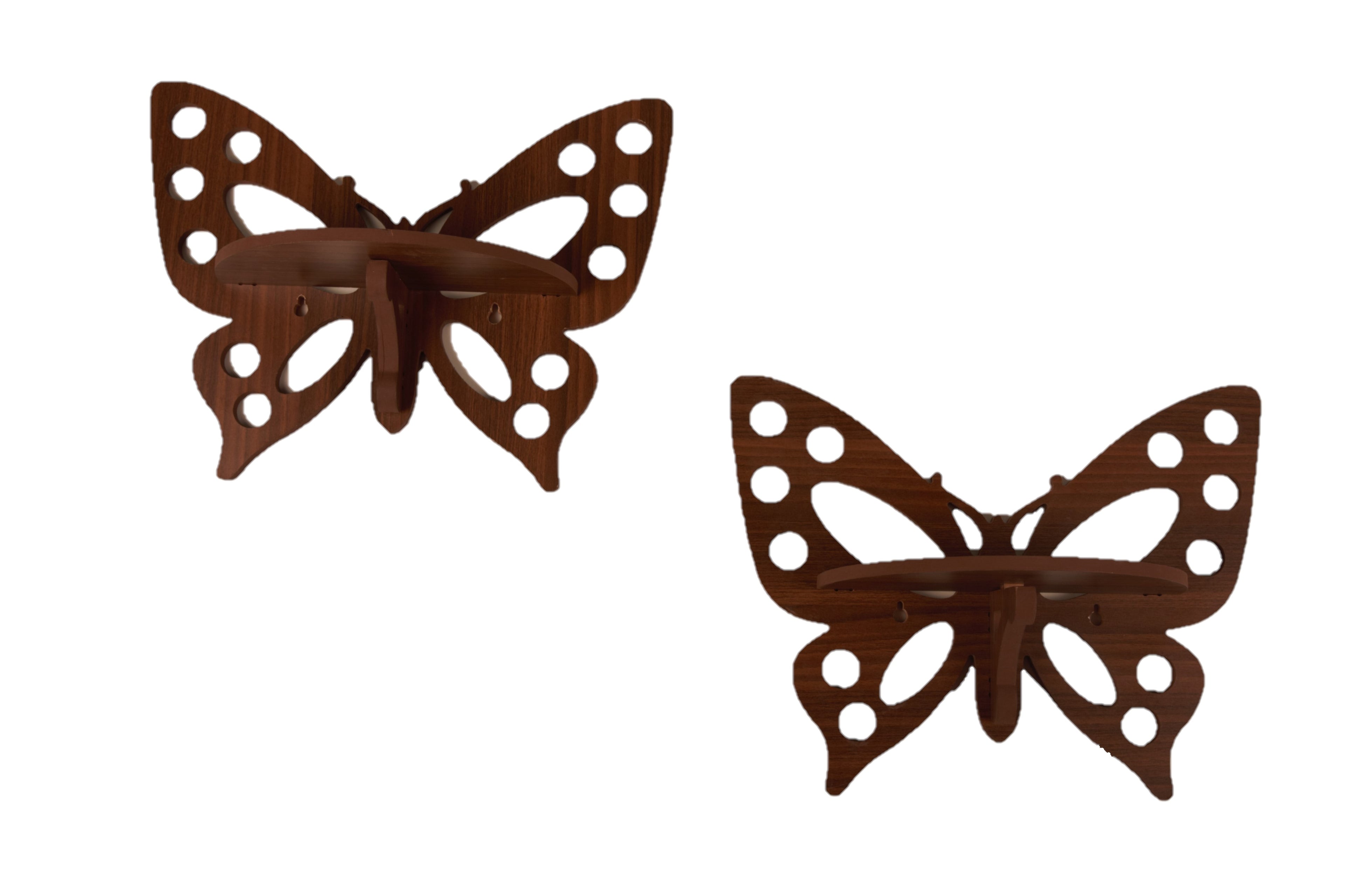 Butterfly Wall Shelf Set of Two - Walnut Finish - additional angle