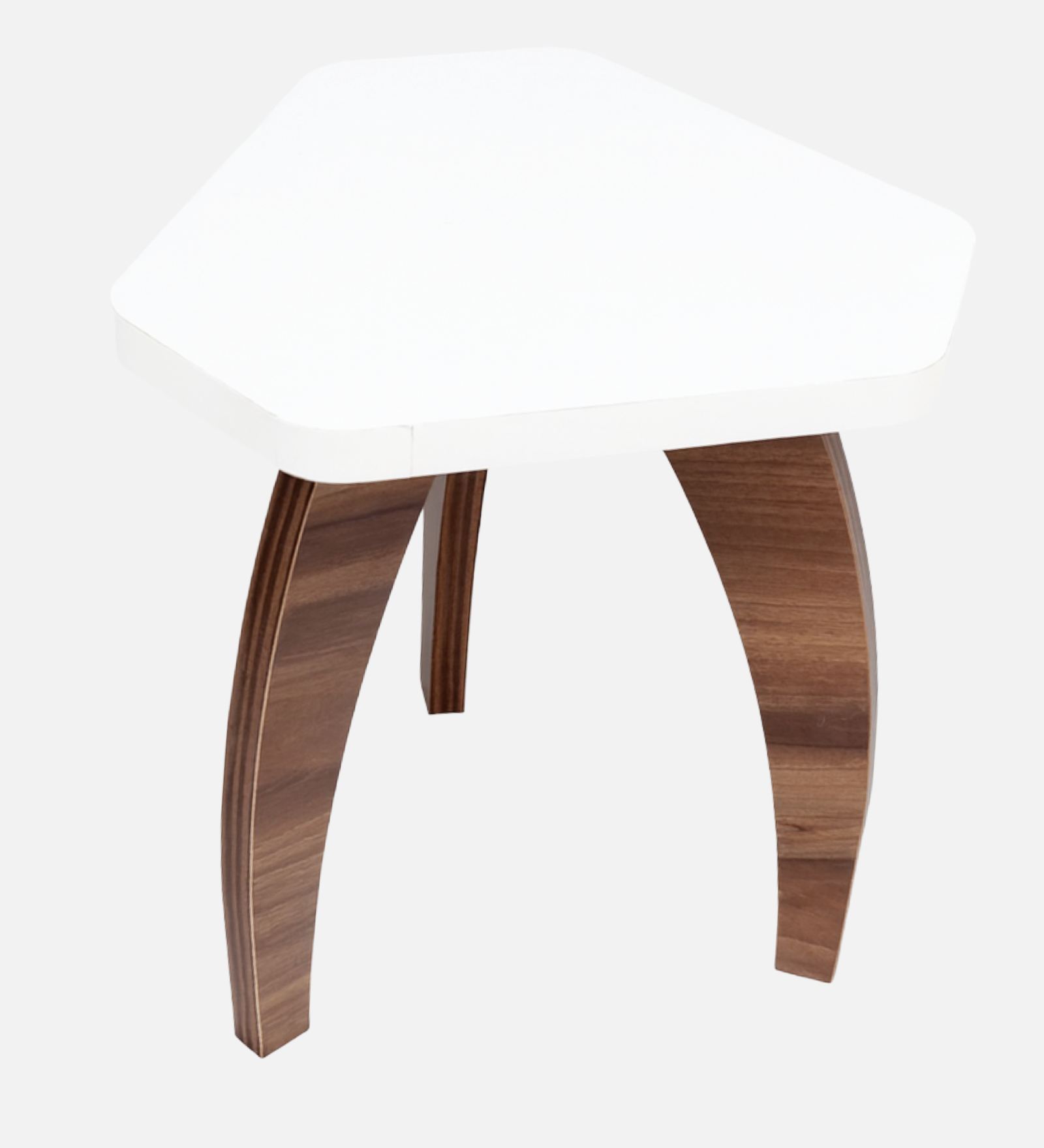 RayTrees Three Leg Pentagon Table | White Finish Stool