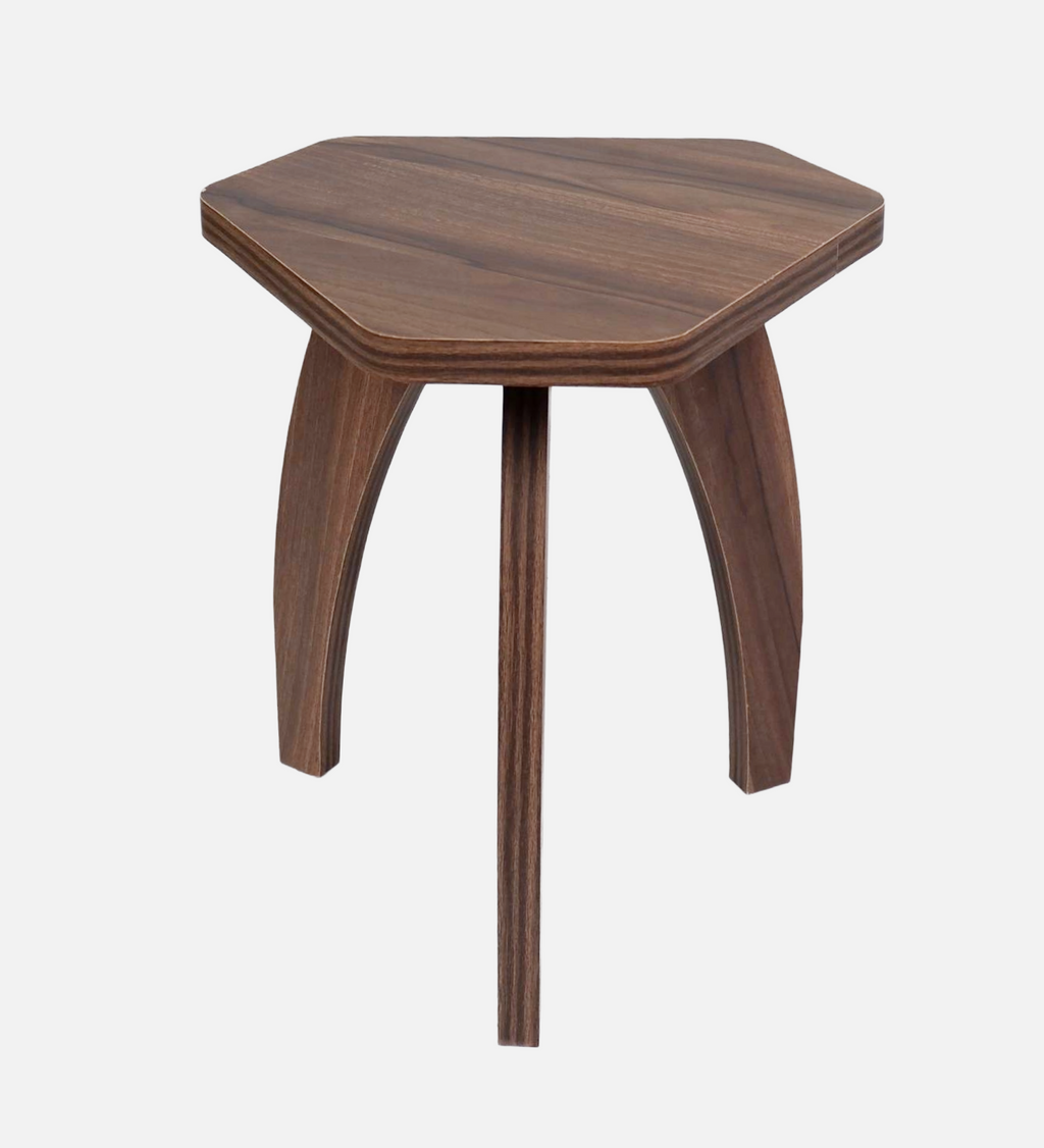 RayTrees Three Leg Pentagon Table | Walnut Finish Stool