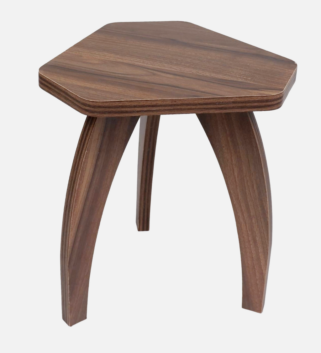 RayTrees Three Leg Pentagon Table | Walnut Finish Stool