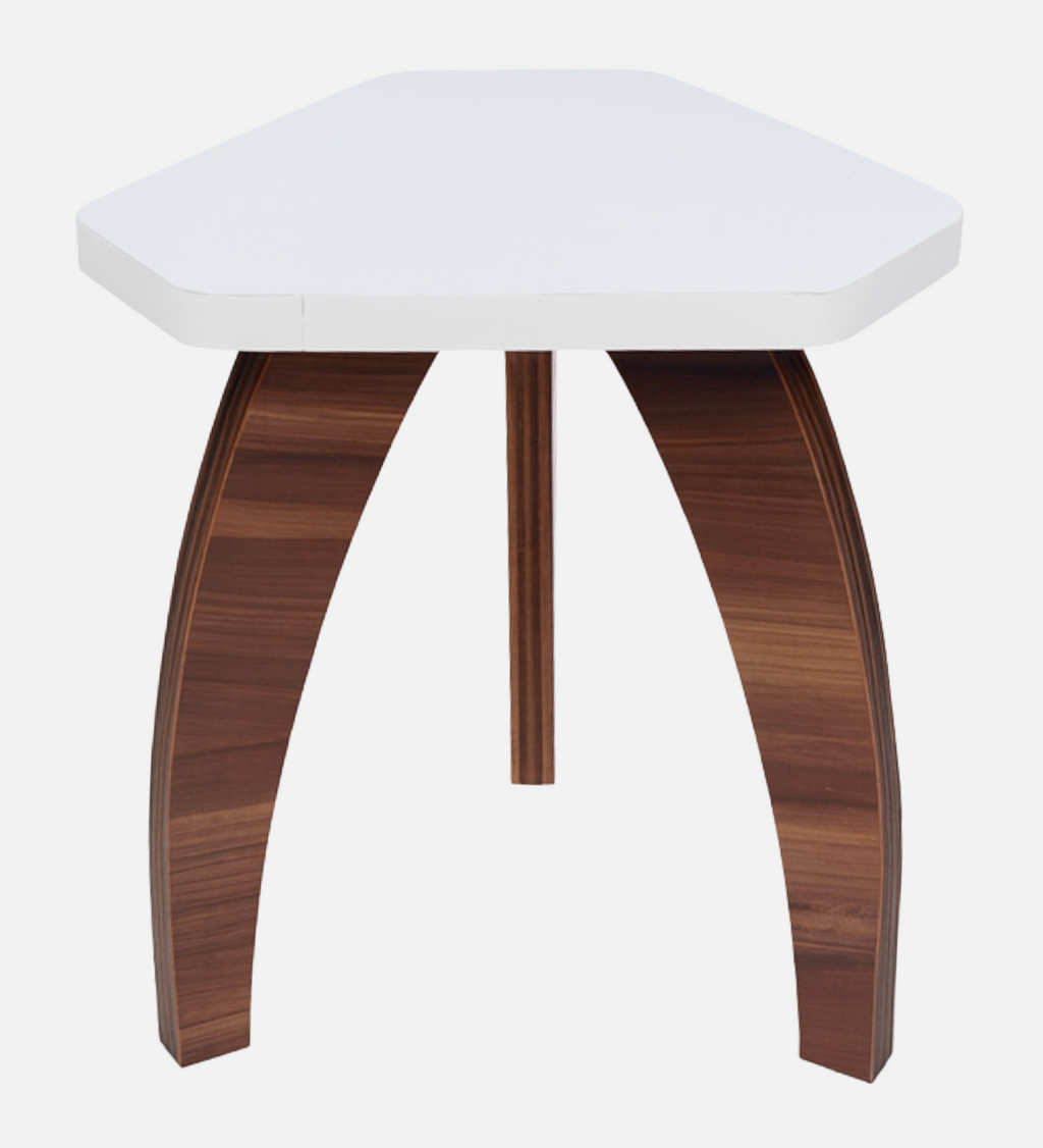 RayTrees Three Leg Pentagon Table | White Finish Stool