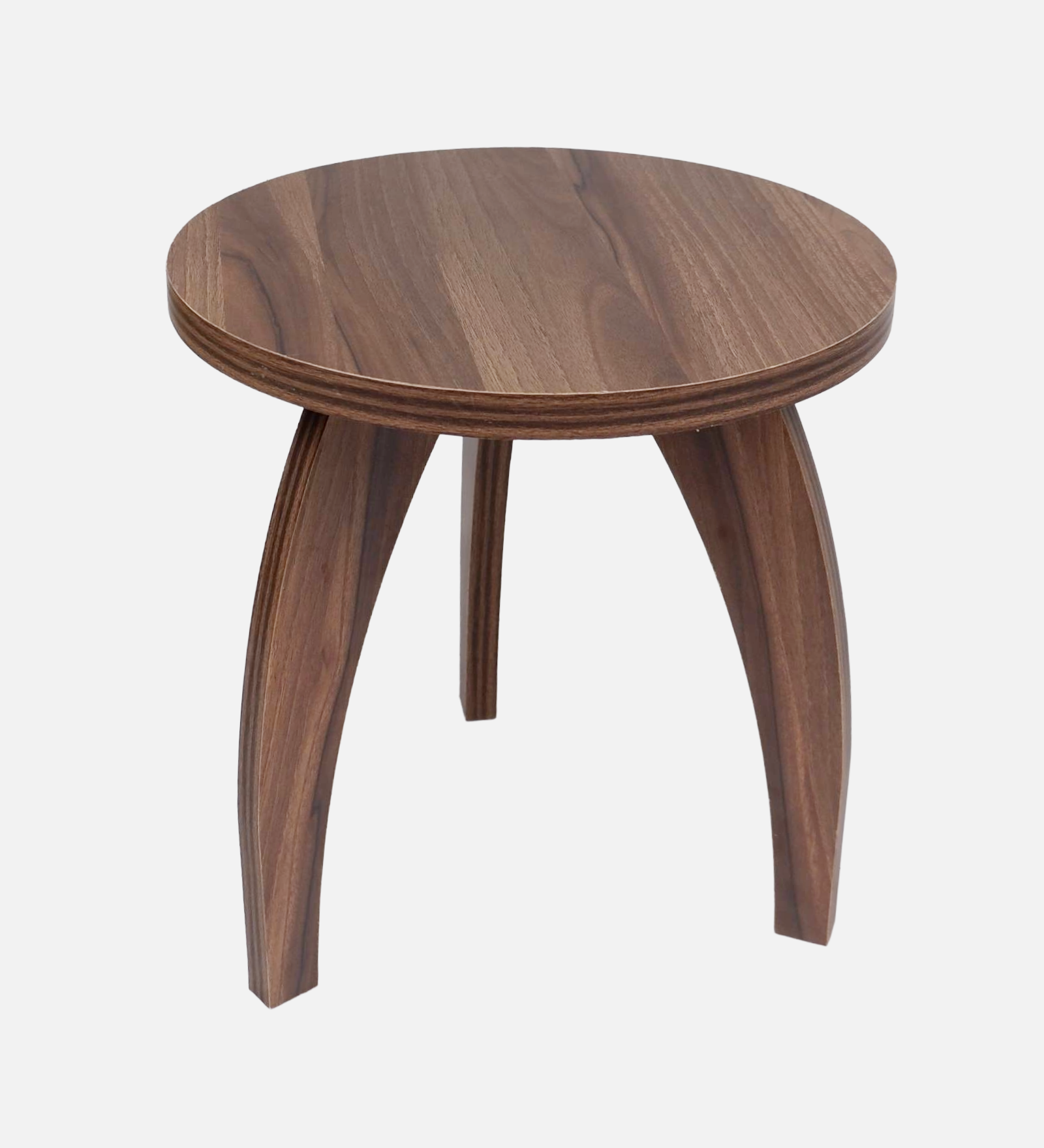 RayTrees Three Leg Round Table | Walnut Finish Stool