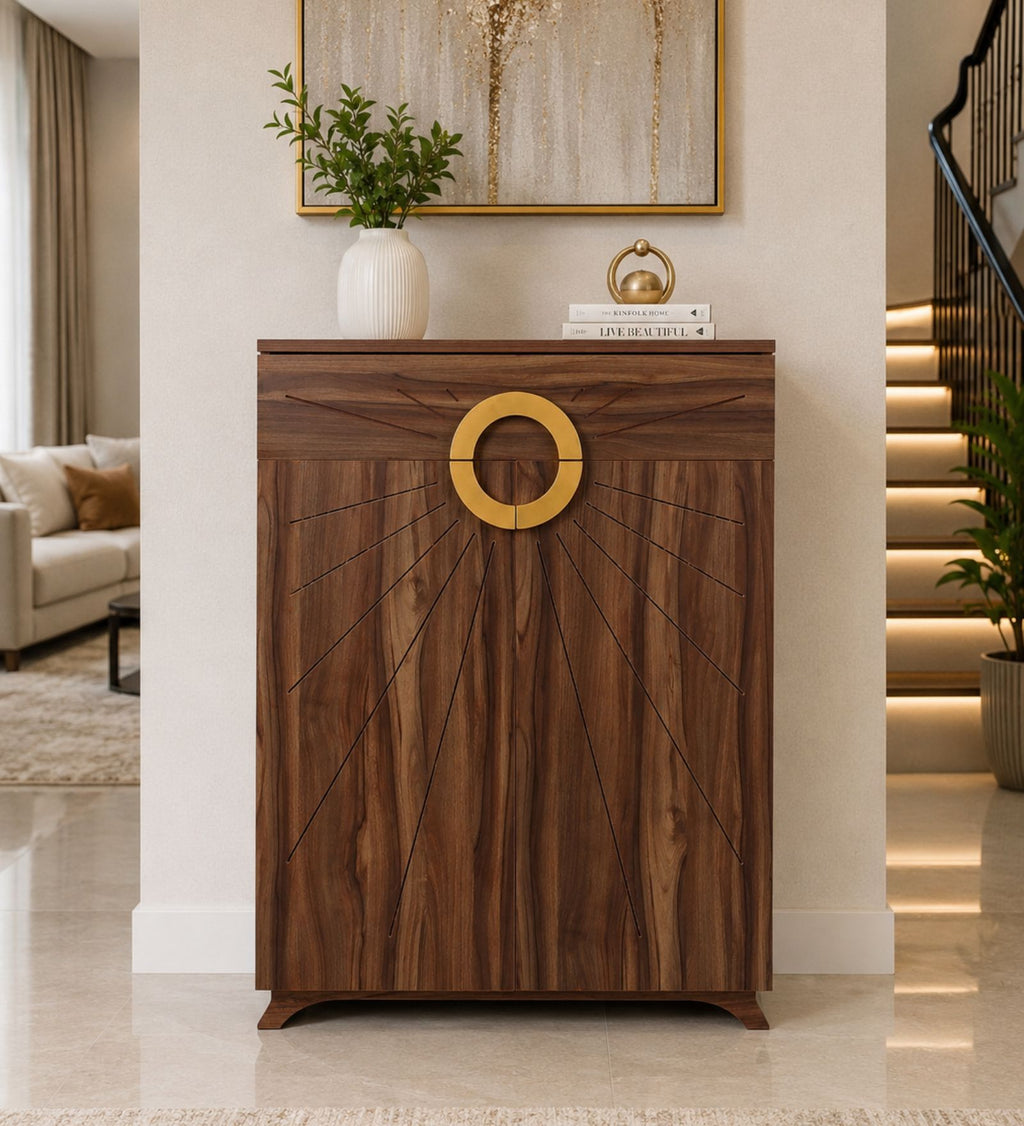Aster 16-Pairs 2 Door Shoe Cabinet with Drawer - Walnut Finish - additional angle