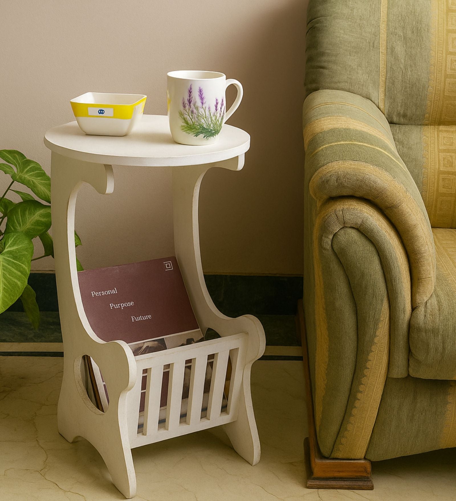 RayTrees Amalia Wooden End Table In  White Color