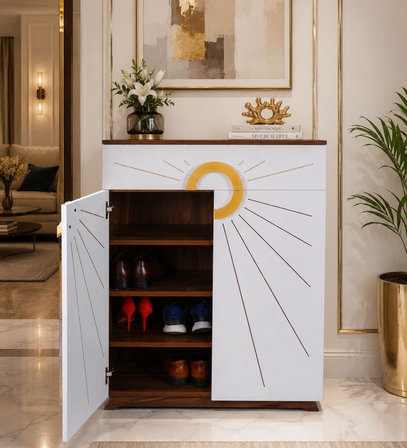 Aster 16-Pairs 2 Door Shoe Cabinet with Drawer | White Finish