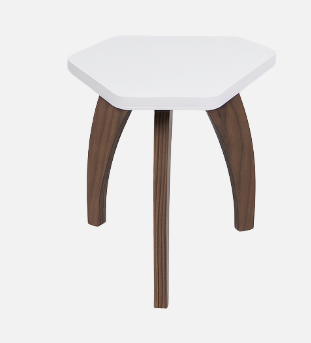 RayTrees Three Leg Pentagon Table | White Finish Stool