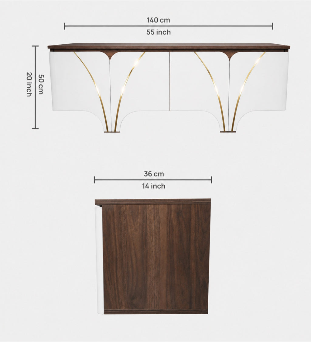 RayTrees Curved Strip Handle TV Unit | White Finish