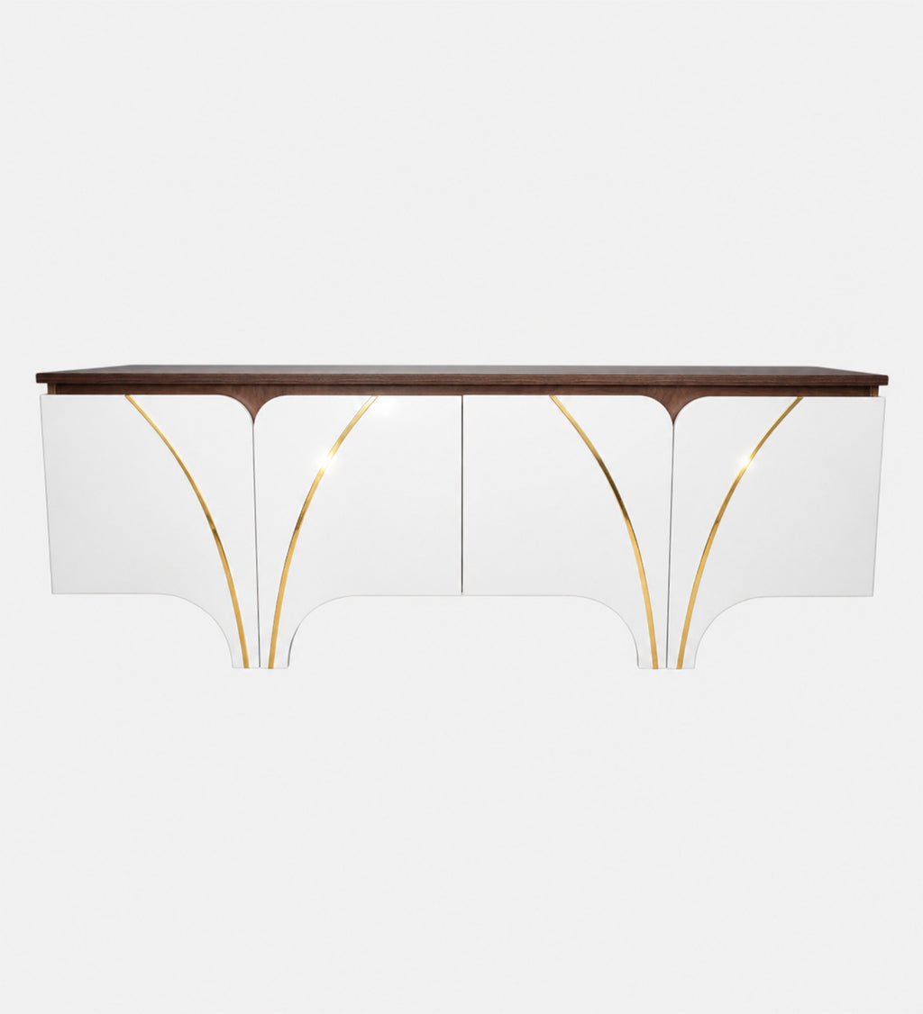 RayTrees Curved Strip Handle TV Unit | White Finish