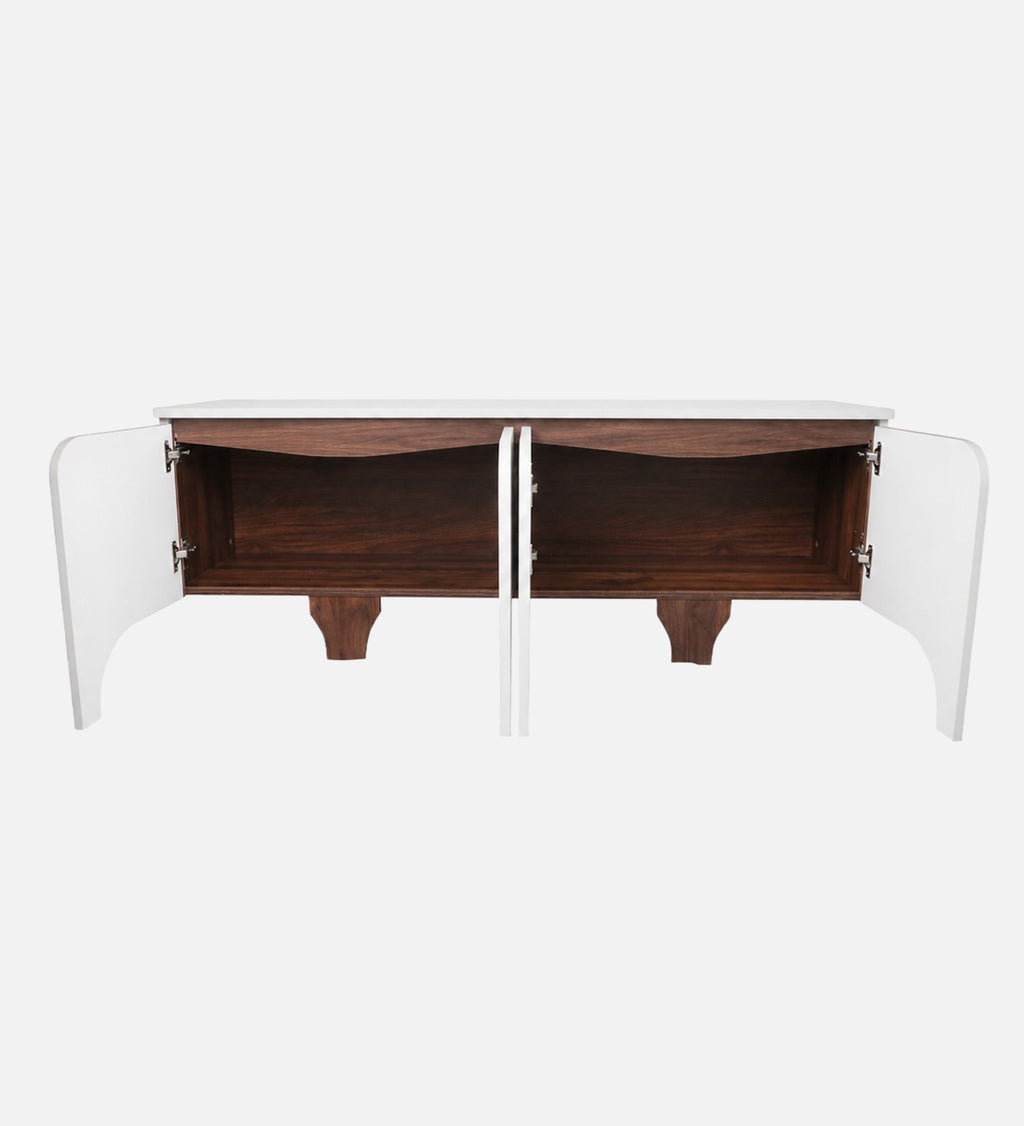 RayTrees Curved Strip Handle TV Unit | White Finish