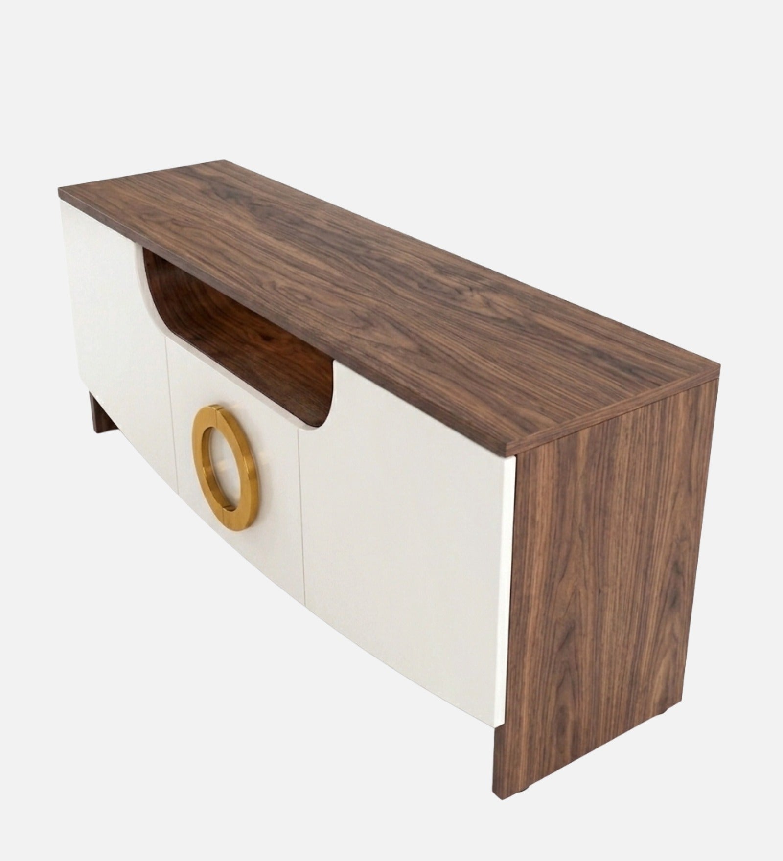 RayTrees Golden Handle TV Unit | White Finish