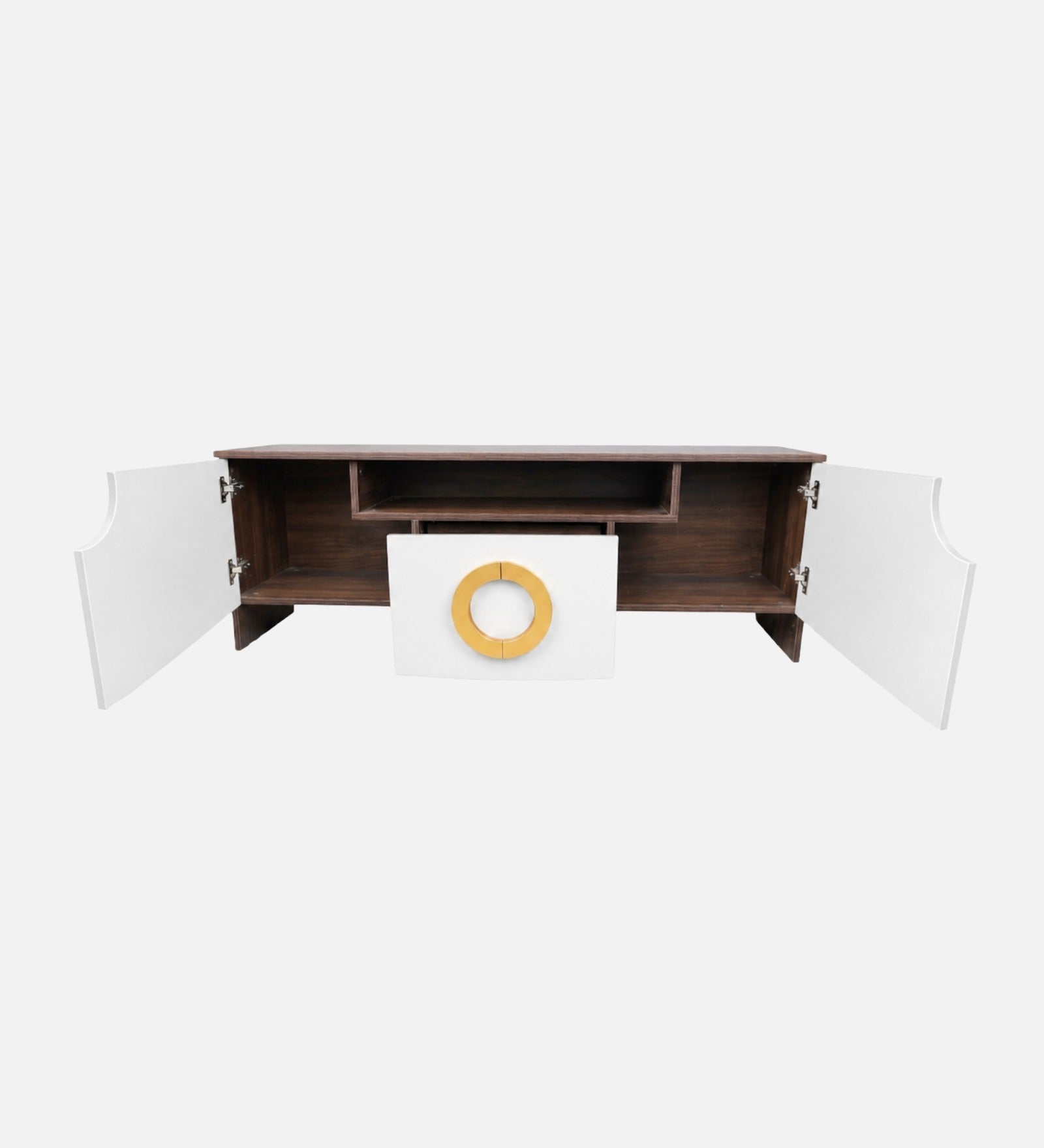 RayTrees Golden Handle TV Unit | White Finish