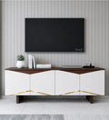 RayTrees Hexagonal Golden Strip TV Unit | White Finish