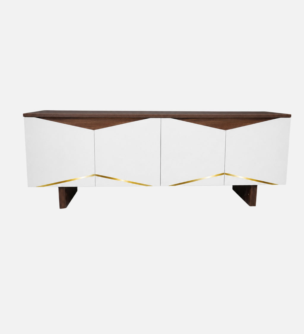 RayTrees Hexagonal Golden Strip TV Unit | White Finish