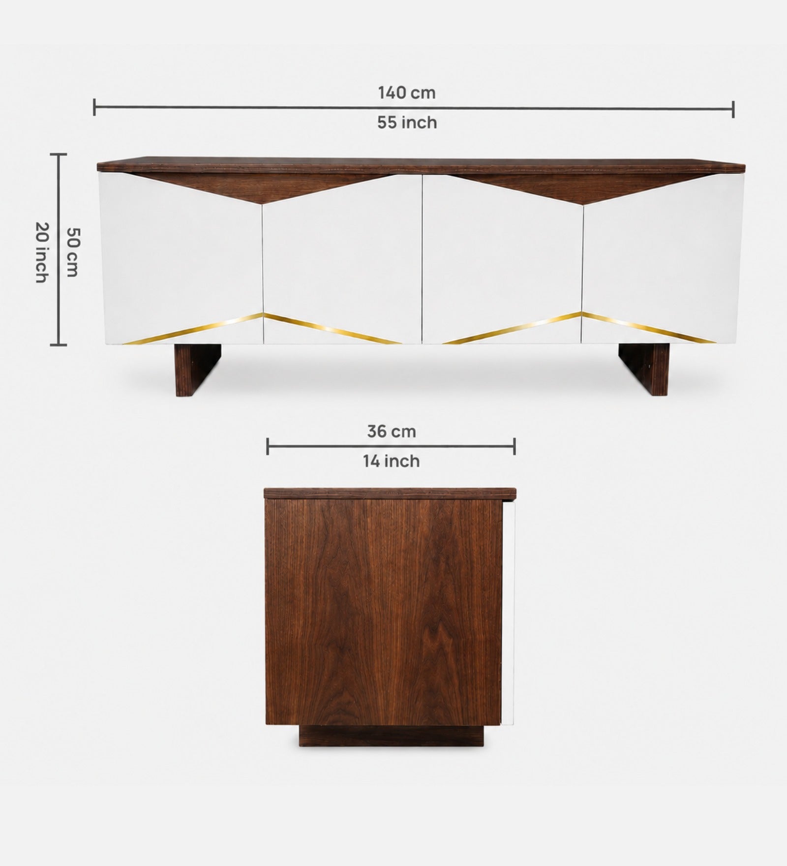RayTrees Hexagonal Golden Strip TV Unit | White Finish