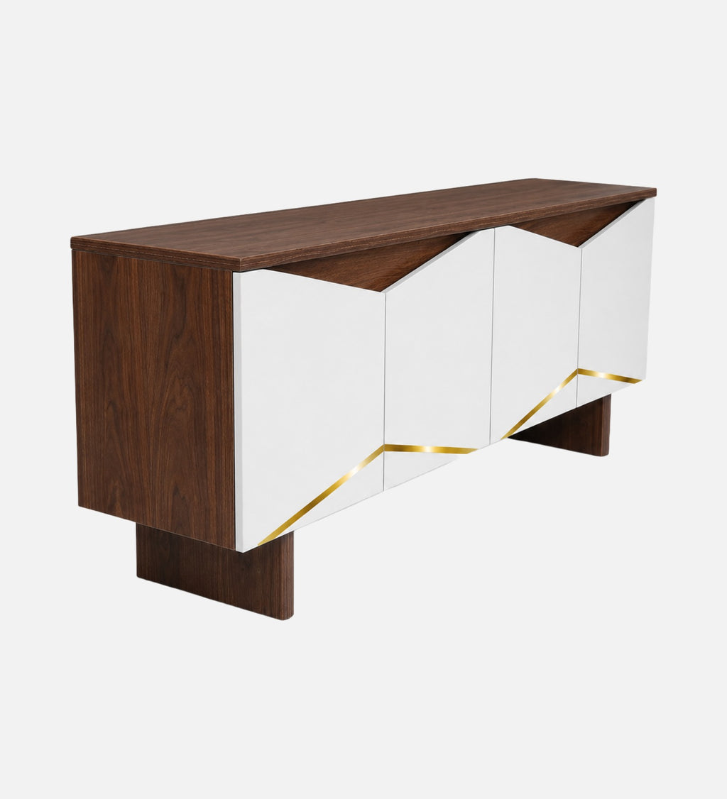 RayTrees Hexagonal Golden Strip TV Unit | White Finish