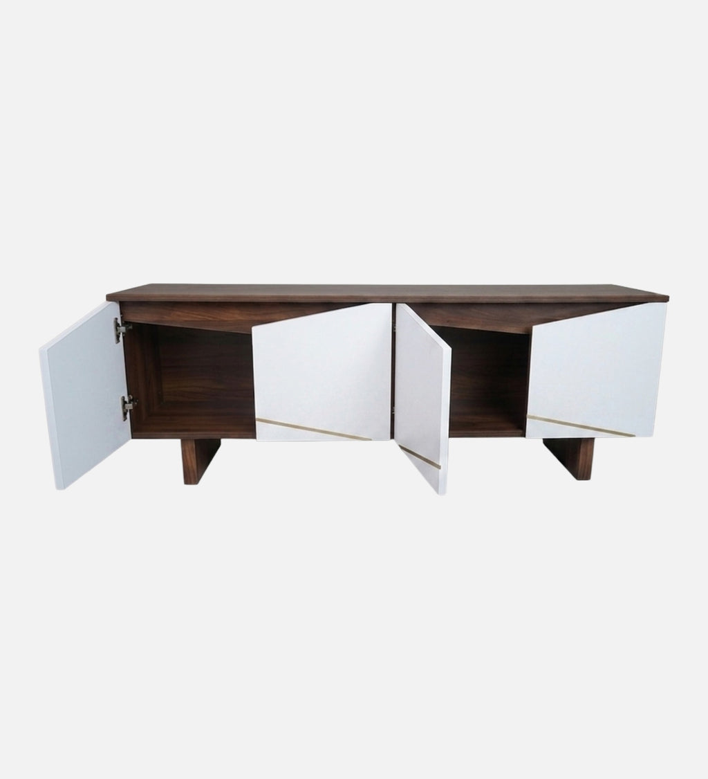 RayTrees Hexagonal Golden Strip TV Unit | White Finish