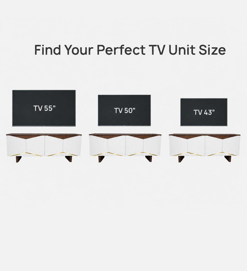 RayTrees Hexagonal Golden Strip TV Unit | White Finish