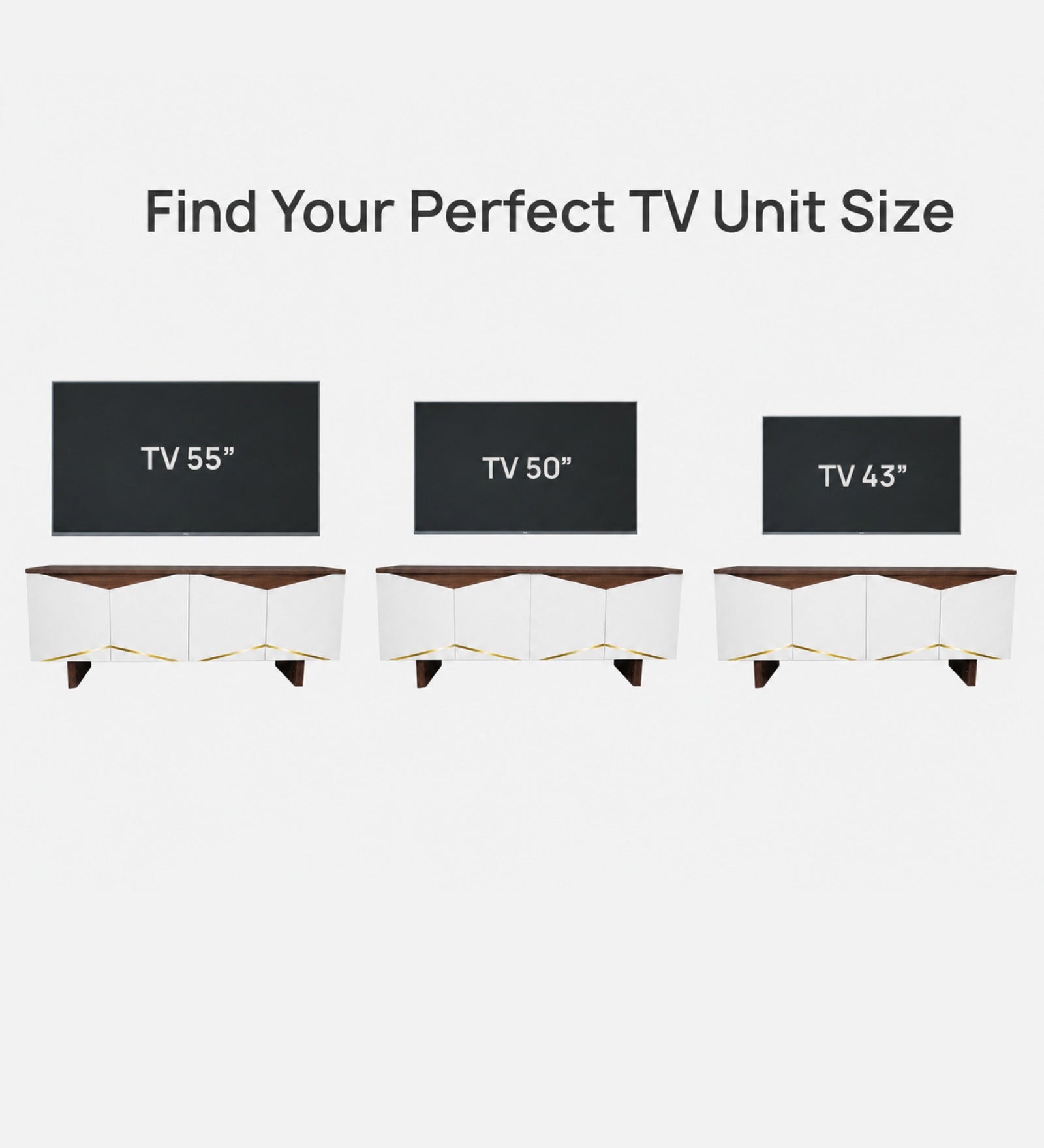 RayTrees Hexagonal Golden Strip TV Unit | White Finish