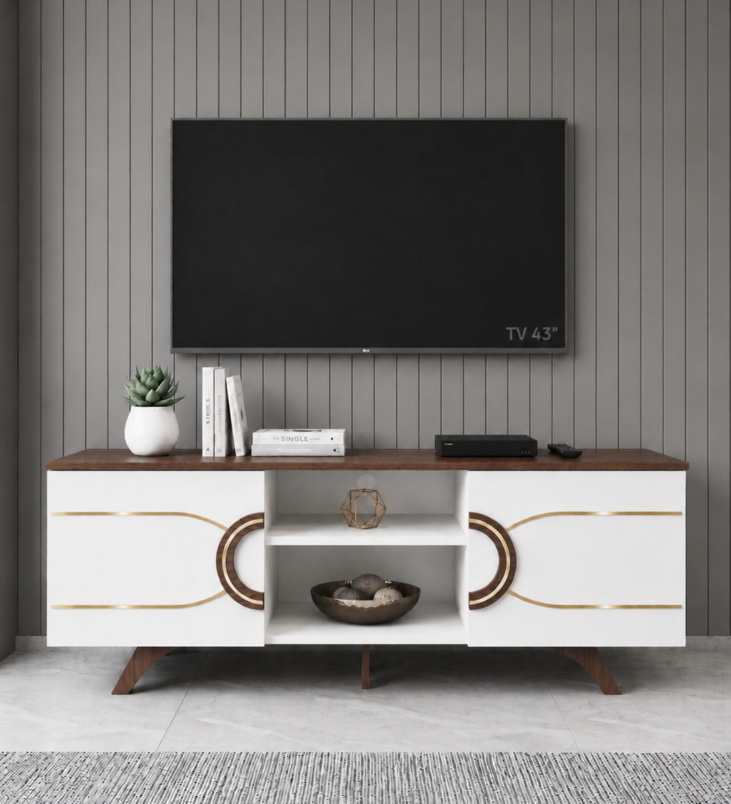RayTrees Minimalist Strip Handle TV Unit | White Finish