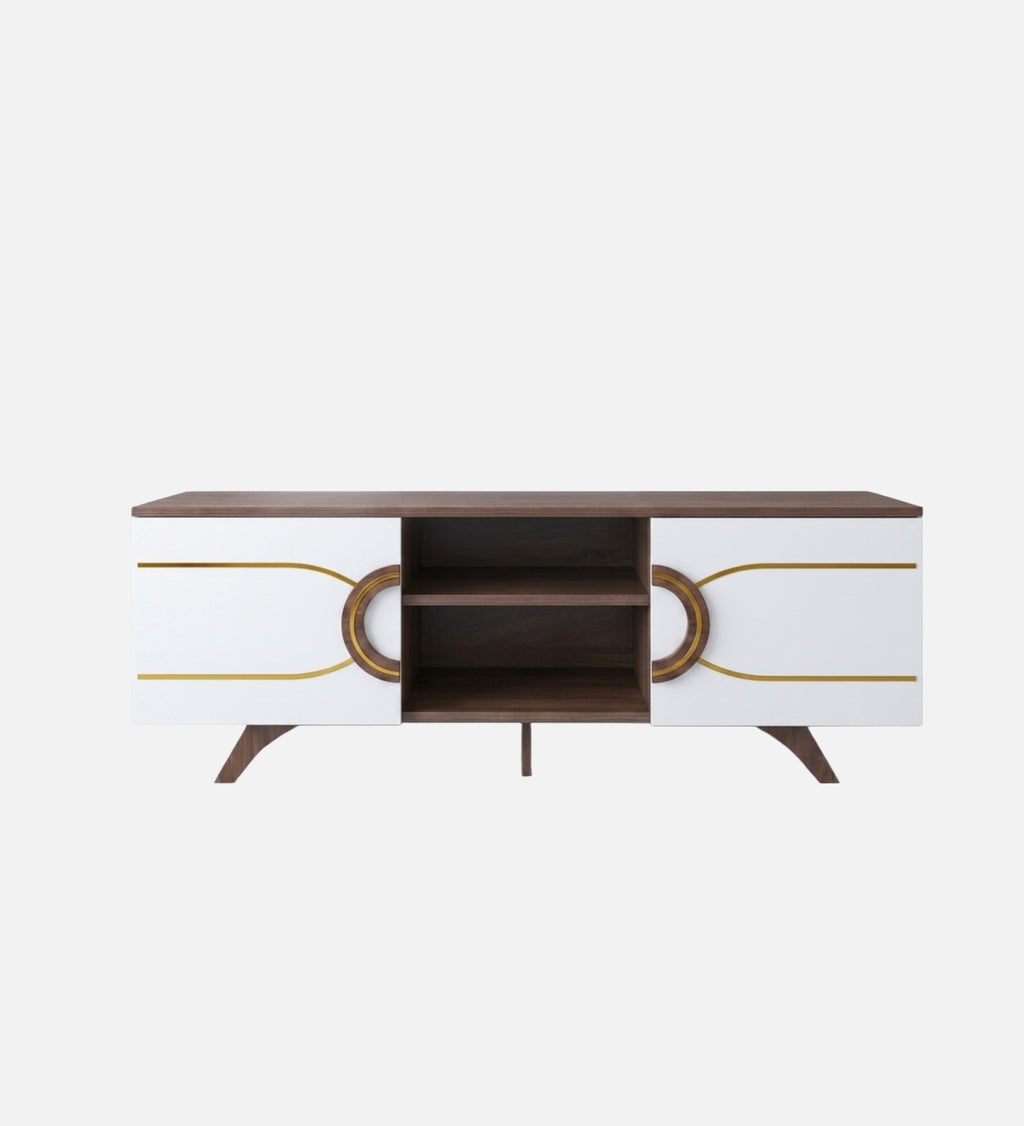 RayTrees Minimalist Strip Handle TV Unit | White Finish