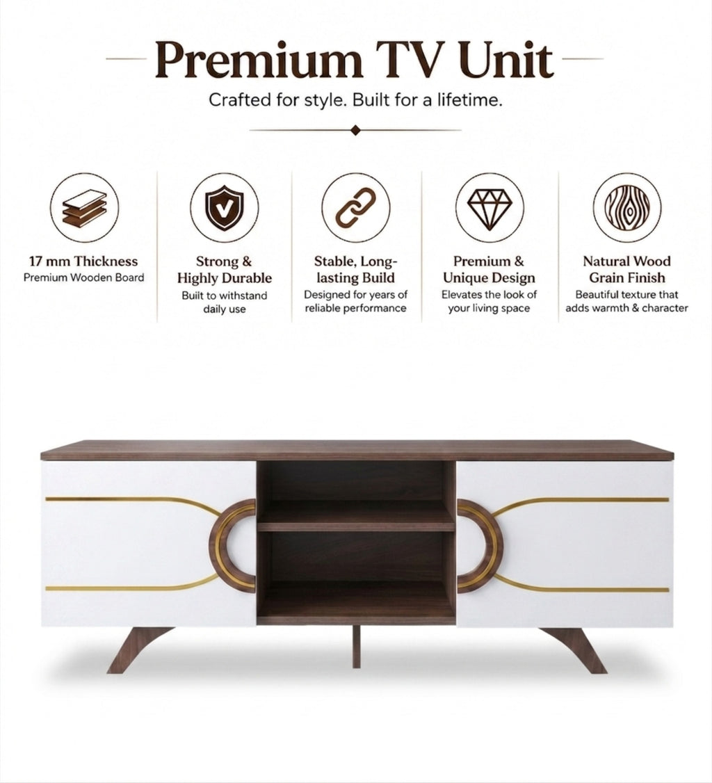 RayTrees Minimalist Strip Handle TV Unit | White Finish