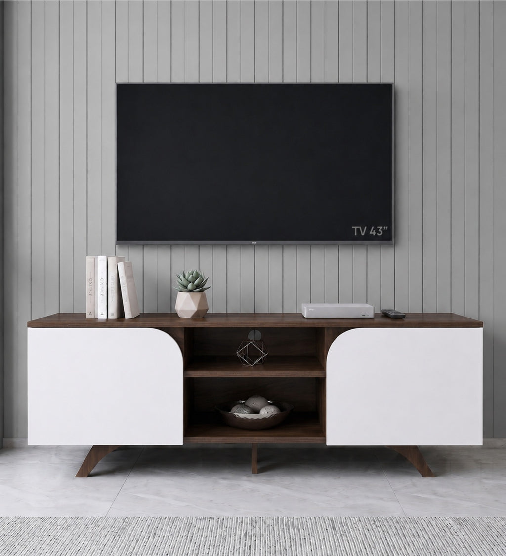 RayTrees Curved Panel TV Unit | White Finish