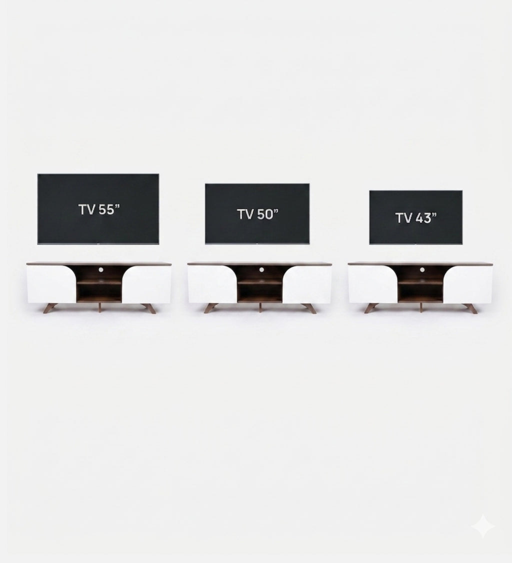 RayTrees Curved Panel TV Unit | White Finish