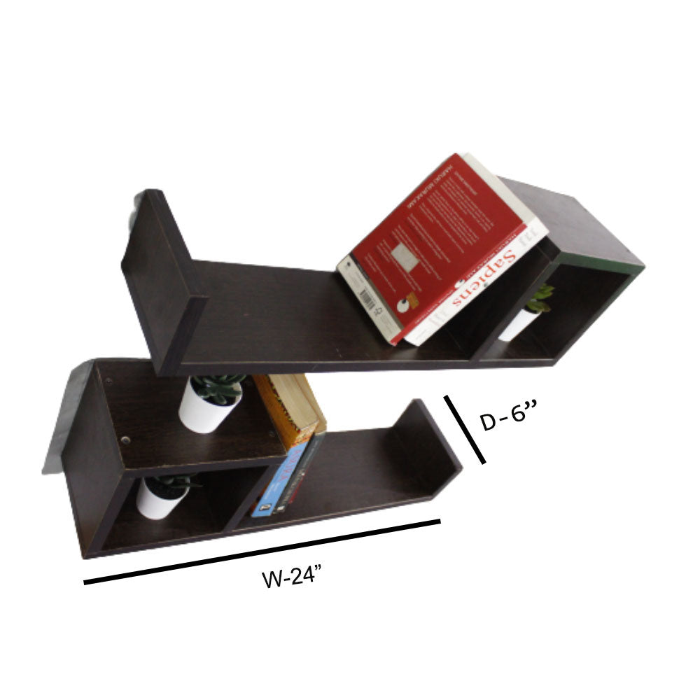 Wooden Bookshelves Set of Two - Walnut Finish Wall Shelves - additional angle 2