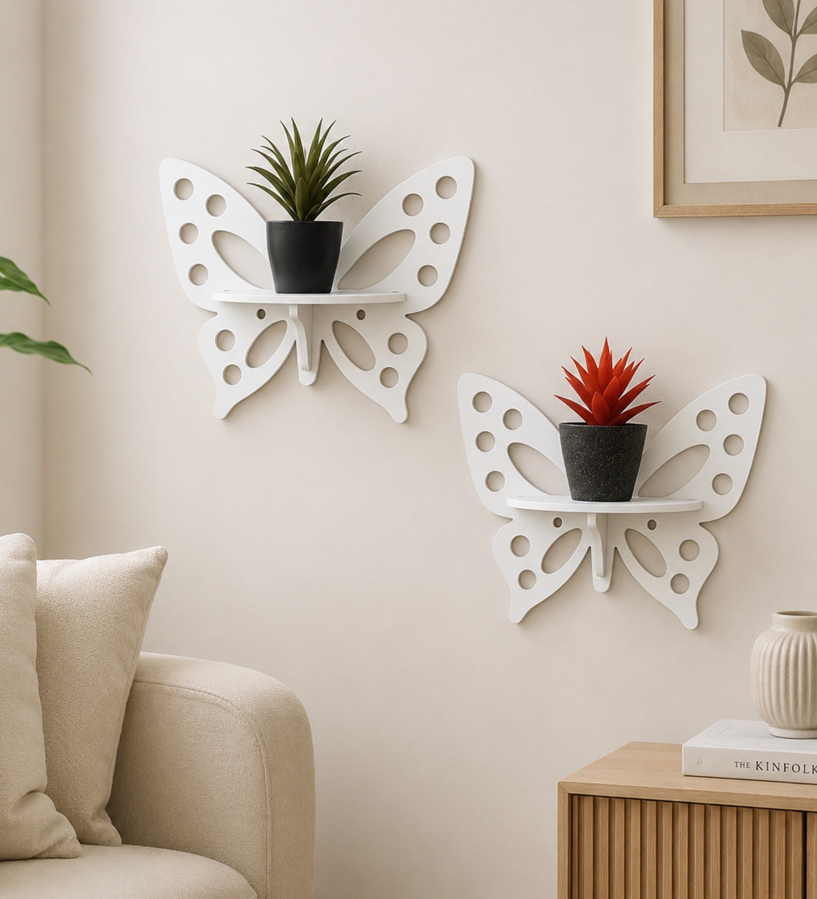 Butterfly Wall Shelf Set of Two - White Finish - additional angle