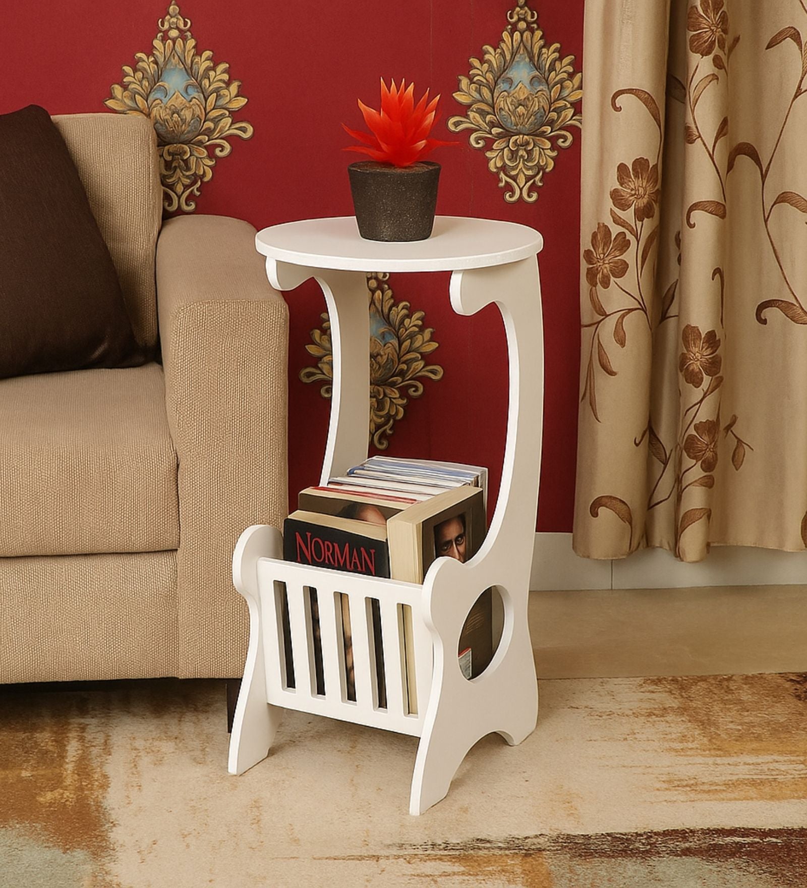 RayTrees Amalia Wooden End Table In  White Color