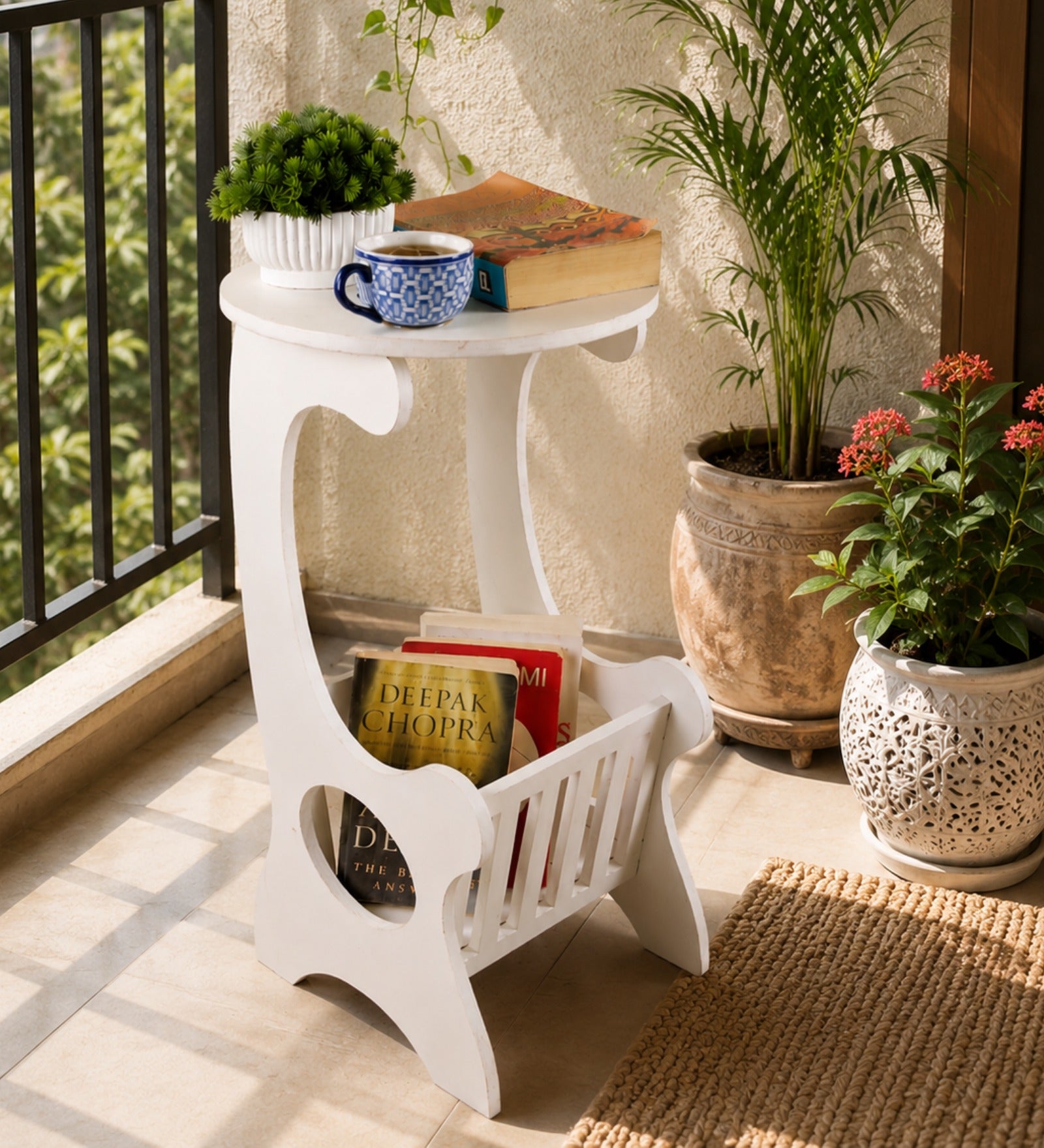 RayTrees Amalia Wooden End Table In  White Color