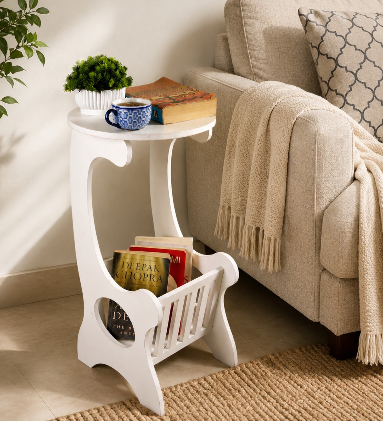 RayTrees Amalia Wooden End Table In  White Color