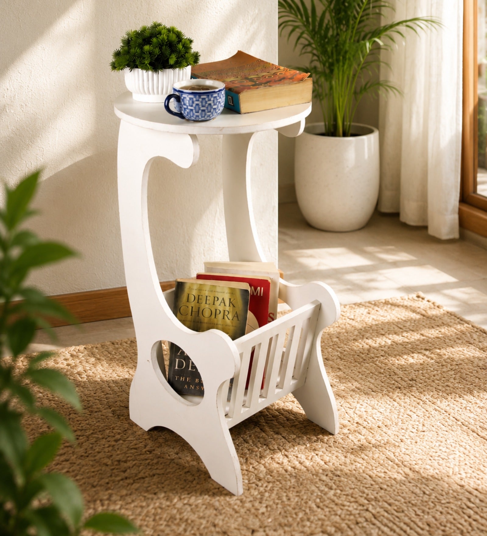 RayTrees Amalia Wooden End Table In  White Color
