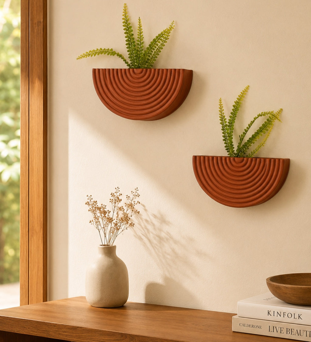 Set of Two Wooden Planters - Walnut Finish - additional angle